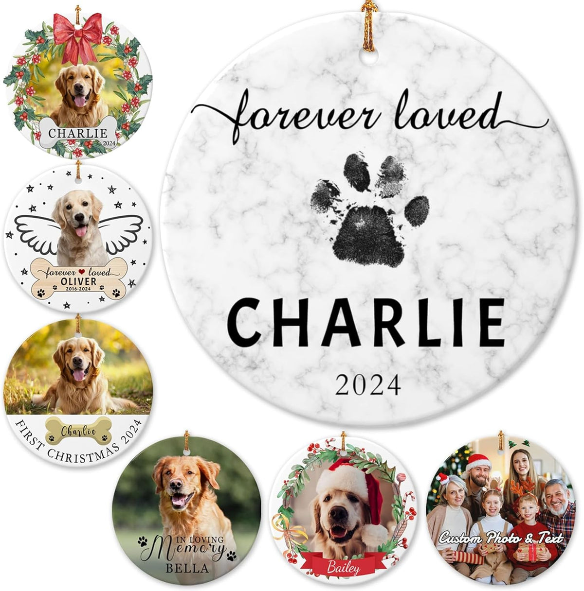 Personalized Dog Name Ornament 2025 Custom Pet Cat Names Ornaments for Christmas Tree,Dog 1st Christmas Ornament Gift, Double-Sided Ceramic Customized Xmas Ornament