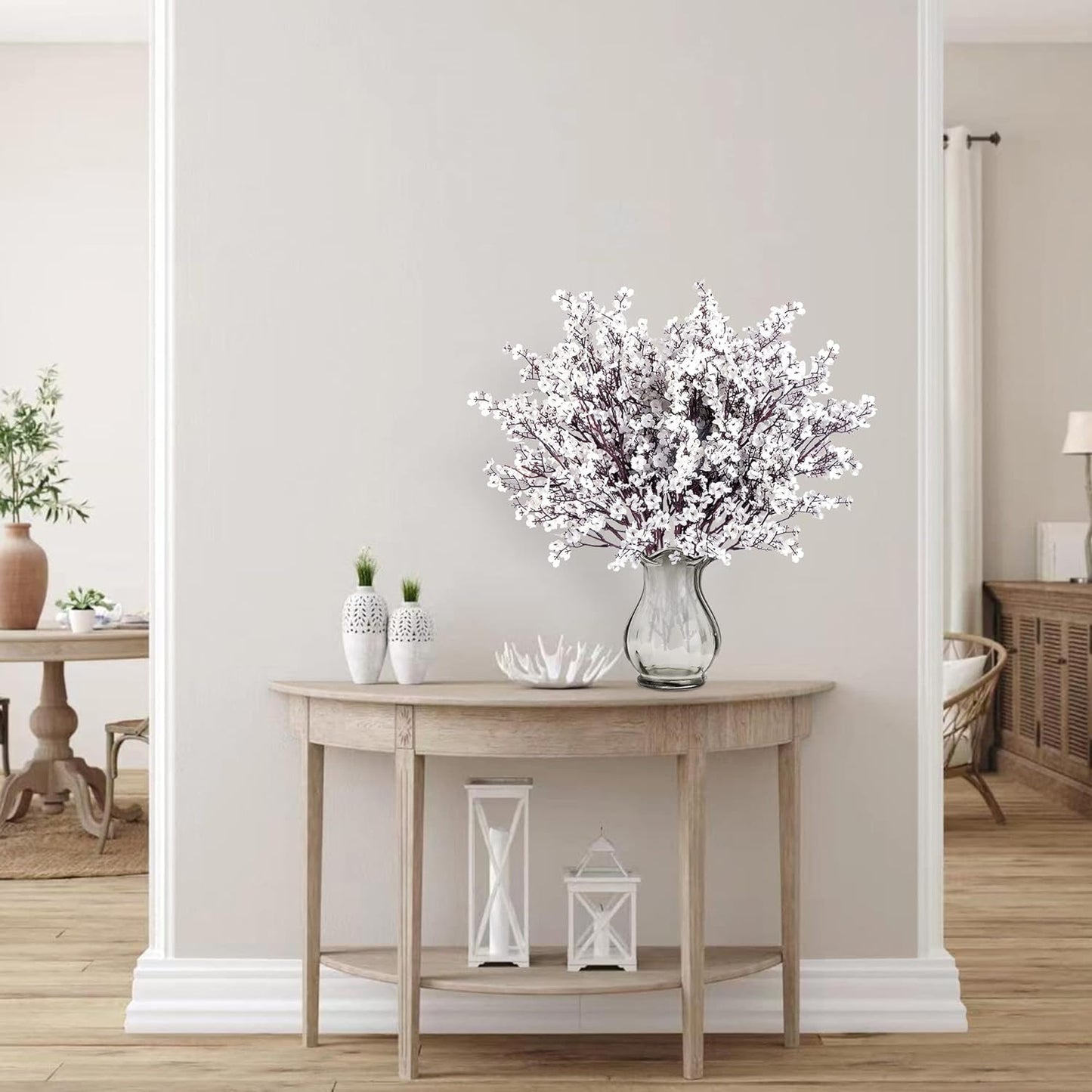 Sggvecsy 15 Pcs Babys Breath Artificial Flowers Gypsophila Bouquets Bulk Real Touch Fake Silk Flowers for Home Wedding DIY Floral Arrangement Kitchen Table Centerpiece Festival Decoration (White)