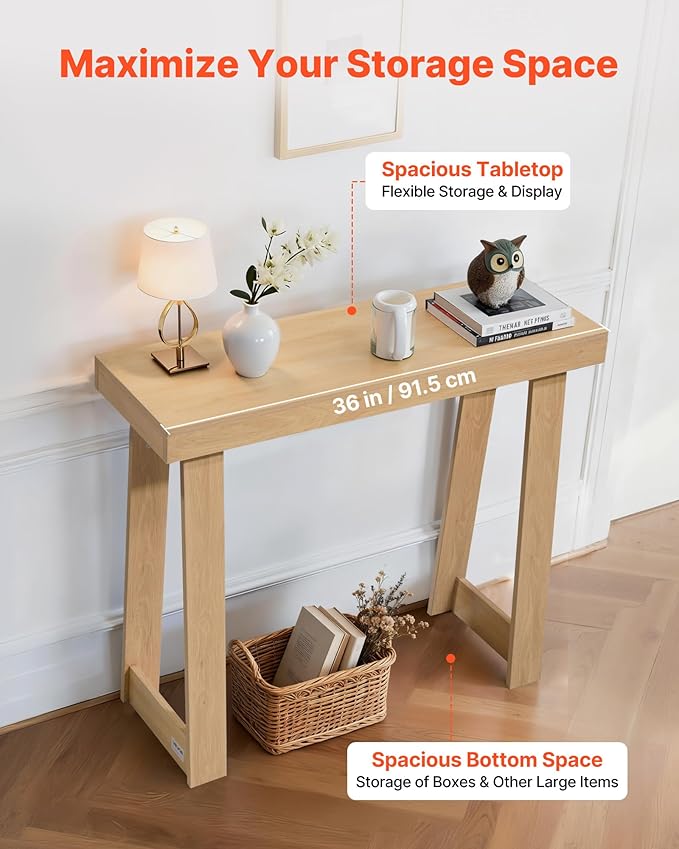 VEVOR 36 in Console Table, Modern Desk Behind The Couch, Wooden Rectangle Entrance Desk, Narrow Long Sofa Table Accent Stand, Ideal for Hallway, Bedroom, Living Room, Foyer, Easy Assembly, Natural