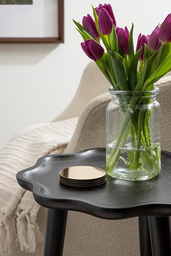 Kate and Laurel Alezar Modern Wooden Round Side Table, 15 x 15 x 22, Black, Solid Wood End Table with Wavy Edge for Bedroom Nightstand or Living Room Accent Table