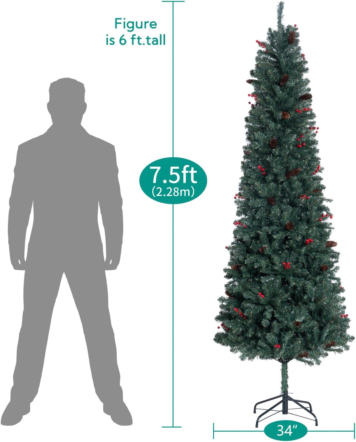 Belen Pencil Christmas Tree Green/7.5ft