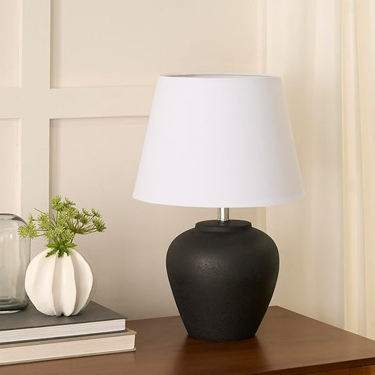 Nourison Home 20" Black Ceramic Pot Table Lamp for Bedroom, Living Room, Console, Entryway