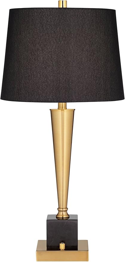 Possini Euro Design Wayne Modern Table Lamps 29 1/4" Tall Set of 2 with USB Charging Port Brass Gold Black Tapered Drum Shade for Bedroom Living Room Nightstand Bedside Night Stand Office Kids Room