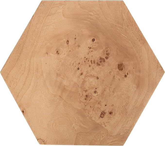 Kate and Laurel Berkett Hexagon Burlwood Side Table, 14 x 12 x 19, Natural Wood, Transitional End Table for Use as Burlwood Nightstand, Living Room Pedestal Table, or Bedroom Vanity Stool
