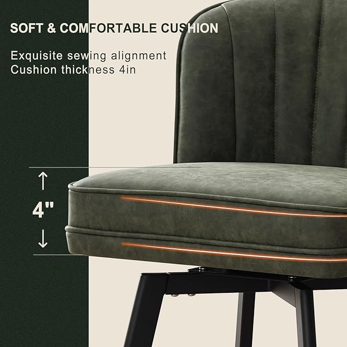 Swivel Counter Height Bar Stools Set of 2, 26'' Modern Barstools with Backs and Metal Legs, Upholstered Bar Chairs, Faux Leather Green Stools for Kitchen Island Chairs