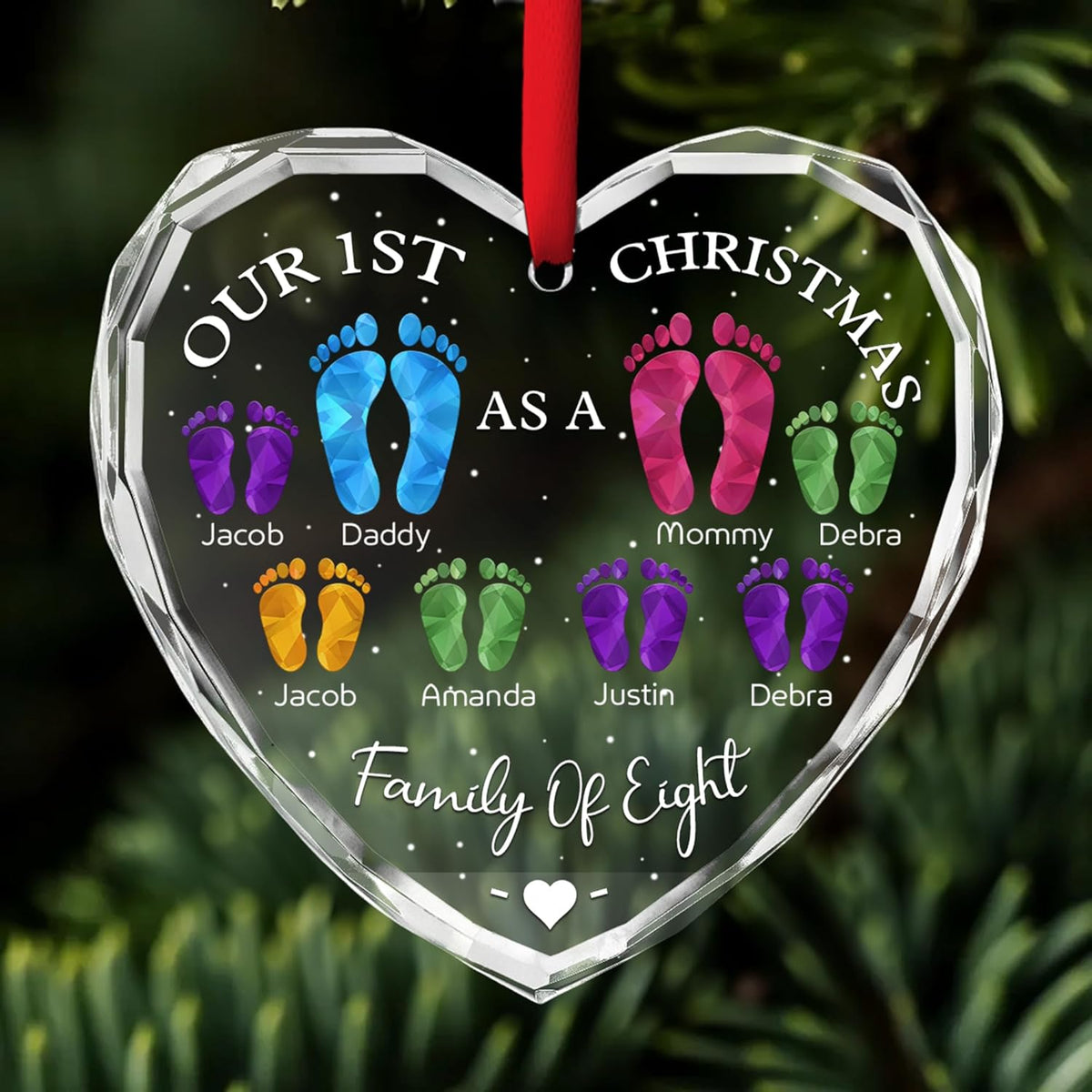 First Christmas As A Family - Personalized Custom Glass Ornament for Family of 8 People and Pets, 1st Xmas Family Ornament 2025 Baby's First Christmas