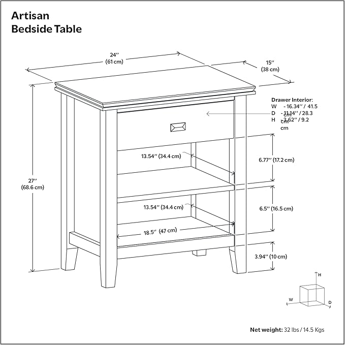 SIMPLIHOME Artisan Bedside Table - 24 inch Wide Solid Wood Nightstand Table in White, Contemporary Bedroom Side or End Table with 1 Drawer, Open Shelf Storage and Bronze Knobs