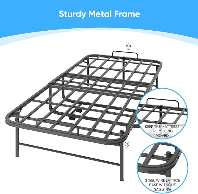 Mjkone Folding Bed with Mattress, 5 Inch Rollaway Bed for Adults, Fold Up Beds with Lockable Wheels, Sturdy Metal Fold Away Frame for Bedroom/Guest, Space Saving（75" x 38"）