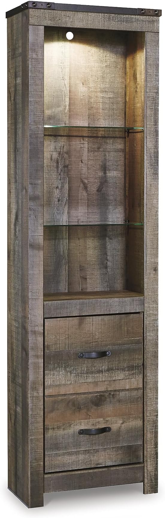 Signature Design by Ashley Trinell Urbanology 4-Piece Entertainment Center for TVs up to 72" with Electric Fireplace, LED Lighting and Adjustable Temperature, Dark Brown