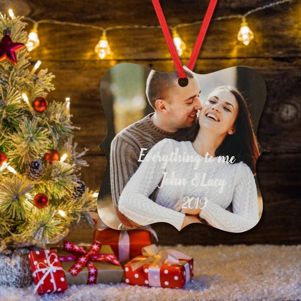 Gemszoo Personalized Picture Christmas Ornament, Custom Double Sided Photo Text Wooden Hanging Xmas Tree Keepsake Pendant Decoration Gift for Family (1, Flower Square)