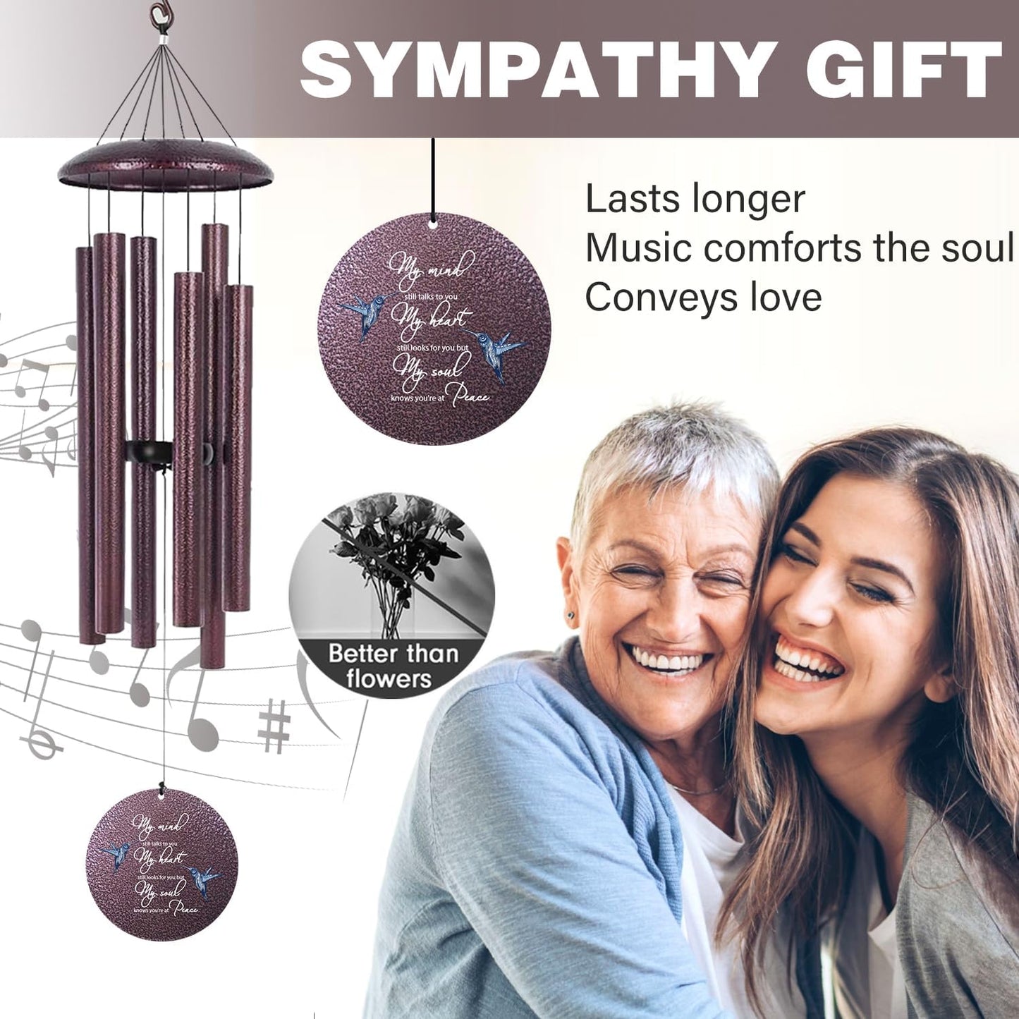 ASTARIN 36" Large Deep Tone Personalized Sympathy Wind Chimes, Memorial Wind Chime for Loss of Mother Father Loved One, Hummingbird Bereavement Gifts Decor Outdoor Patio Garden Graveyard