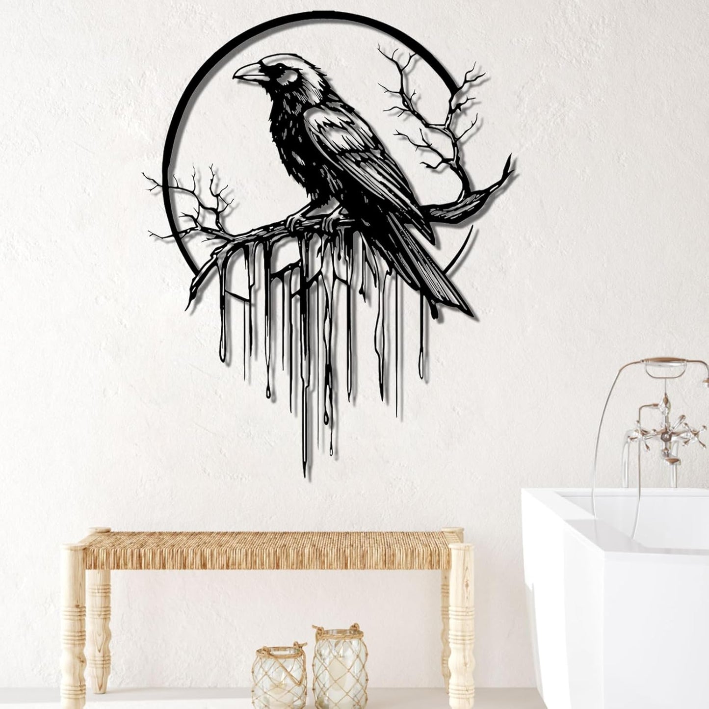 Crow Metal Wall Decor, Raven Wall Art, Large Gothic Raven Decor Hangings, Bird Wall Decor, Metal Tree Branch Decor, Ravens Sign, Raven Art for Living Room (Gold, 47"x38" | 120x96cm, metal wall art)
