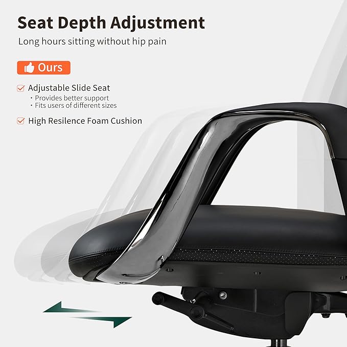 EUREKA ERGONOMIC Serene Executive Office Chair Genuine Leather Office Chair, Modern Executive Chair 135° Back Support Comfy Desk Chair with Arms & Aluminum Base for Home-Black