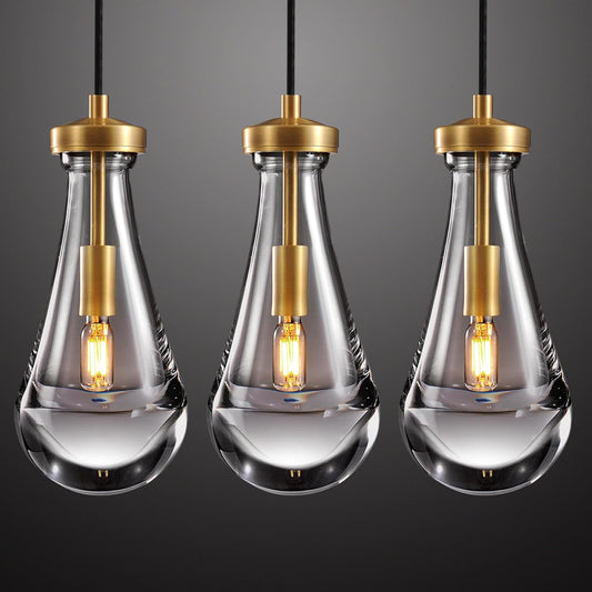 Raindrop Pendant Lights Set of 3, Pendant Lights Kitchen Island 3 Pack, Teardrop Glass Pendant Lights for Bedroom Bathroom, Island Lights, Chandelier for Living Room Hallway, Bulb Included