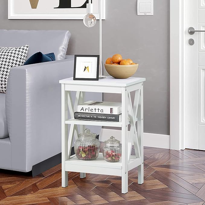 VECELO Nightstands, Industrial Side Table/End Tables with Drawer and Storage Shelf, Night Stands for Bedroom, Living Room, Wood Metal Furniture, Easy Assembly,White,2 Sets