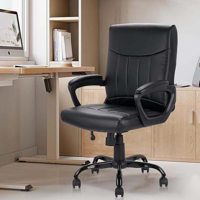 CLATINA Mid Back Leather Office Executive Chair with Lumbar Support and Padded Armrestes Swivel Adjustable Ergonomic Design for Home Computer Desk 8 Pack