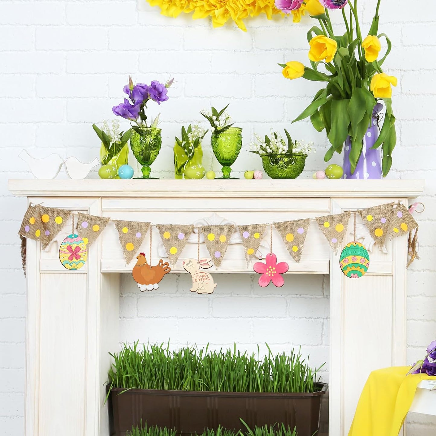 80PCS Wooden Easter Ornaments to Paint, 8 Styles DIY Blank Unfinished Wood Cutouts Ornament for Crafts Hanging Decorations, Egg Rabbit Bunny Butterfly Flower Hen Happy Easter