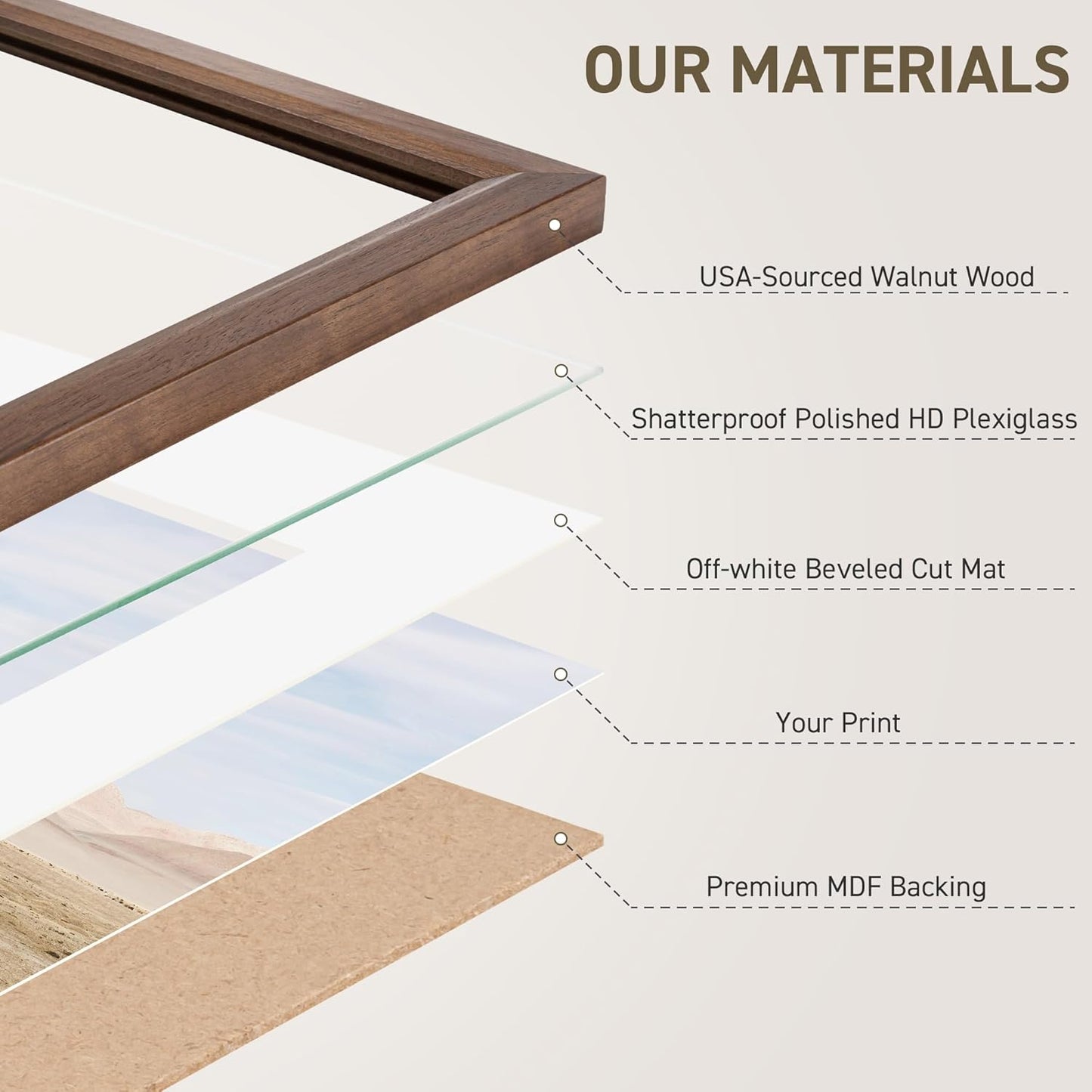 16x20 Picture Frame Set of 4 Natural Solid Walnut Photo Frames with 11x14 Removable Mat Wall Hanging Large Handcrafted Frame with HD Plexiglass Wall and Tabletop Display Large Poster Frame
