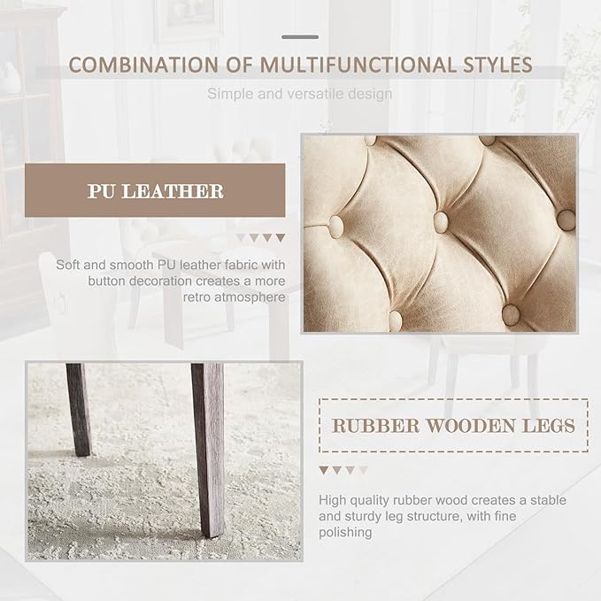 Leather Dining Chair Set of 4, Dining Room Chairs with Nailhead Ring Pull Trim, Upholstered Dining Chairs with Solid Wood Legs for Kitchen Dining Room (Beige)