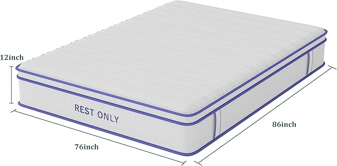 Rest Only King Mattress with Memory Foam for Pressure Relief, 12 Inch Hybrid Mattress with Individual Pocket Spring for Motion Isolation, Enhanced Edge Support, Medium Firm