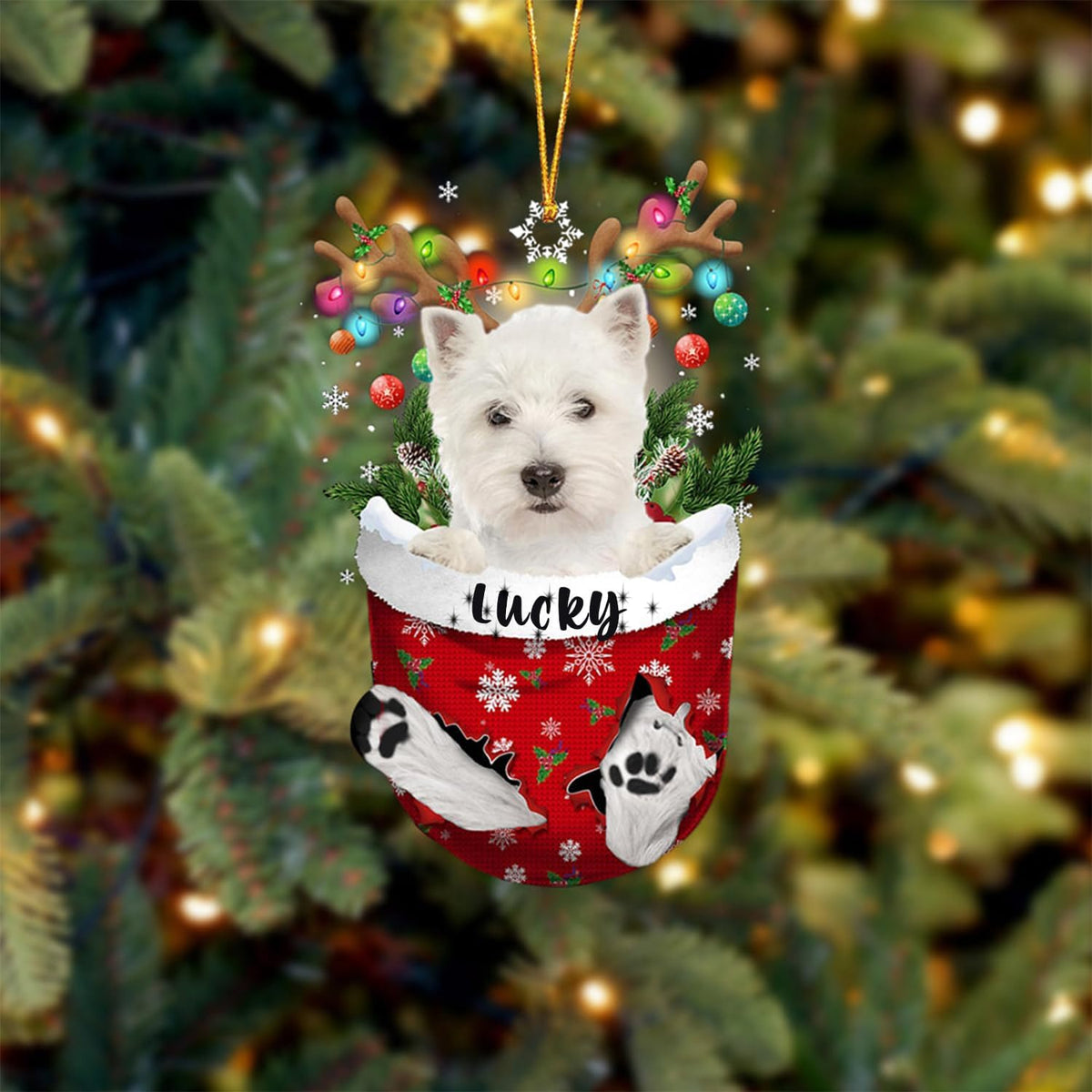 West Highland White Terrier Christmas Tree Ornament, Snow Pocket Dog Lovers Gift Idea Xmas Decor