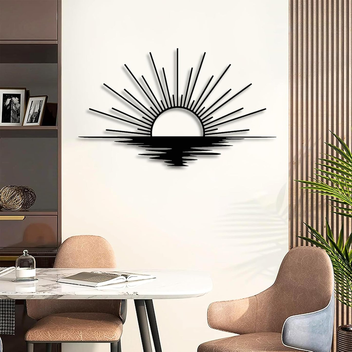 Sunrise Metal Wall Art, Metal Sun Wall Decor, Metal Sun Outdoor Decor, Large Metal Sun Wall Art, Sun Wall Art, Boho Sun Wall Art, Sunshine Metal Sign, Living Room Bedroom Wall Hangings (White, 59"x 35"| 150x89cm)
