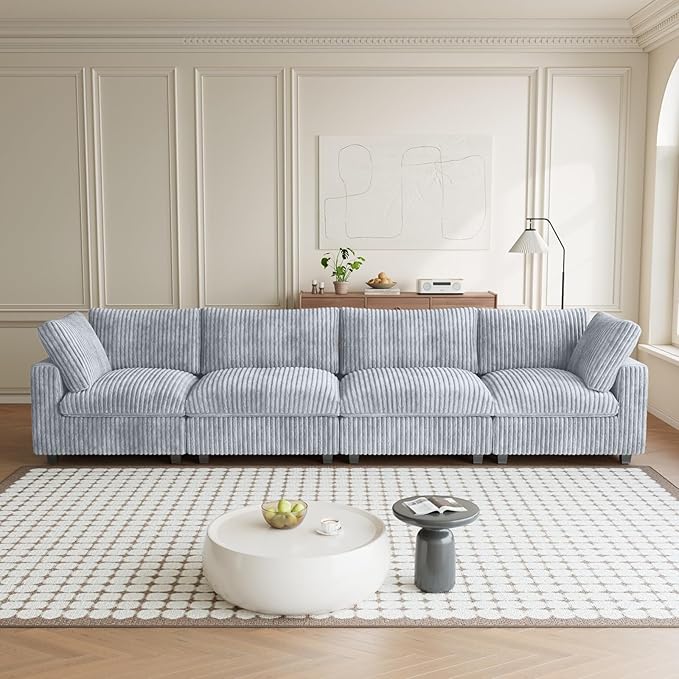 Modular Sectional Couches for Living Room, 157.48" Oversized Cloud Couch, 4 Deep Seat Comfy Modular Sofa for Home, Plush Sofa Cushion Covers Removable, Gray
