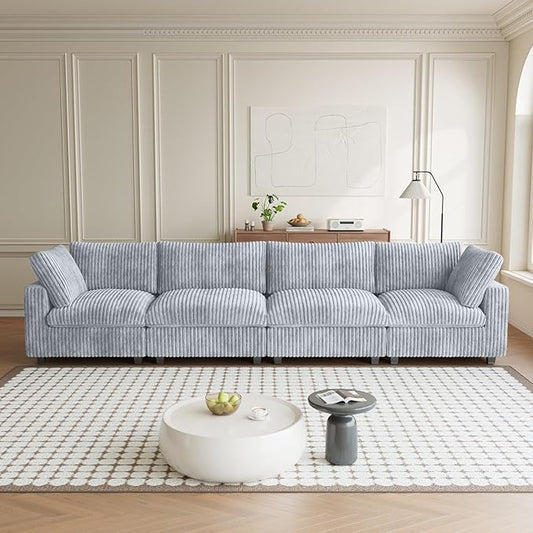 Modular Sectional Couches for Living Room, 157.48" Oversized Cloud Couch, 4 Deep Seat Comfy Modular Sofa for Home, Plush Sofa Cushion Covers Removable, Gray