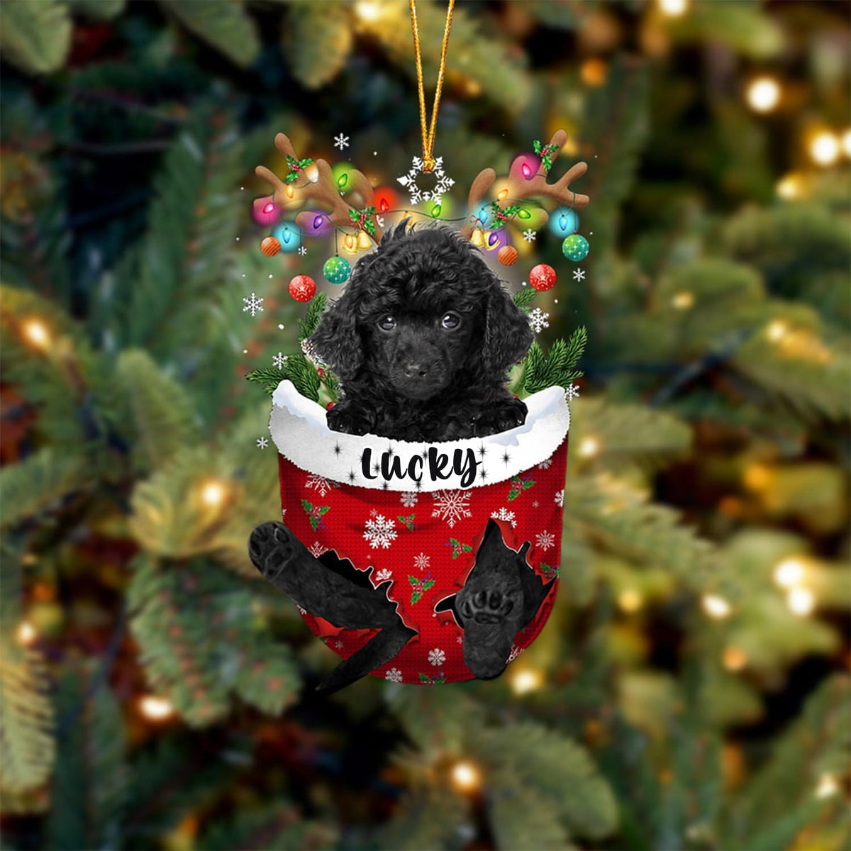 Black Toy Poodle Dog Christmas Ornament, Black Toy Poodle in Snow Pocket Christmas Tree Ornament, Dog Lovers Gift Idea Xmas Decor, Christmas Decorations for Tree, Christmas Ornament Gift for Dog Lover