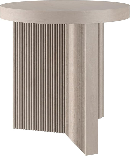 Henn&Hart 22" Fluted Scandinavian Round End Table, Ribbed Side Table, Nightstand for Living Room, Office, Family Room, or Bedroom, Alder White