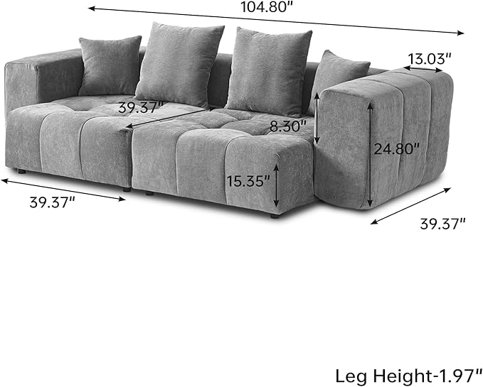 WJShome Modular Sectional Sofa,140inch Cloud Couch Deep Seat Sectional Couches for Living Room,Modern Linen Upholstered Loveseat Couch with Pillow for Home,Gray
