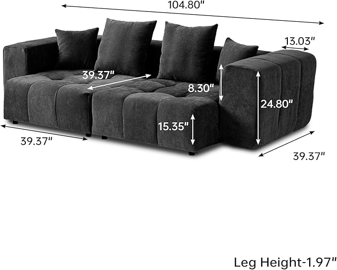 WJShome Modular Sectional Sofa,140inch Cloud Couch Deep Seat Sectional Couches for Living Room,Modern Linen Upholstered Loveseat Couch with Pillow for Home,Black