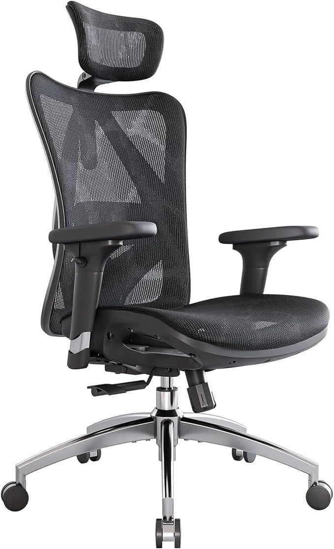 SIHOO M57 Ergonomic Mesh Office Chair, High Back Home Desk Chair with 3D Armrests, Lumbar Support and Adjustable Headrest, Comfortable Computer Chair, Big & Tall Office Chair up to Hold 330 LBS-Black