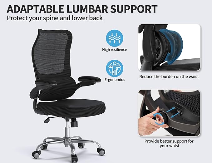 TRALT Ergonomic Office Chair - Desk Chair with Wave High Back Adjustable Lumbar Support Computer Chair - Gaming Chairs Mesh Backrest and PU Leather Seat for Home Reading Chairs to Adults(Black)
