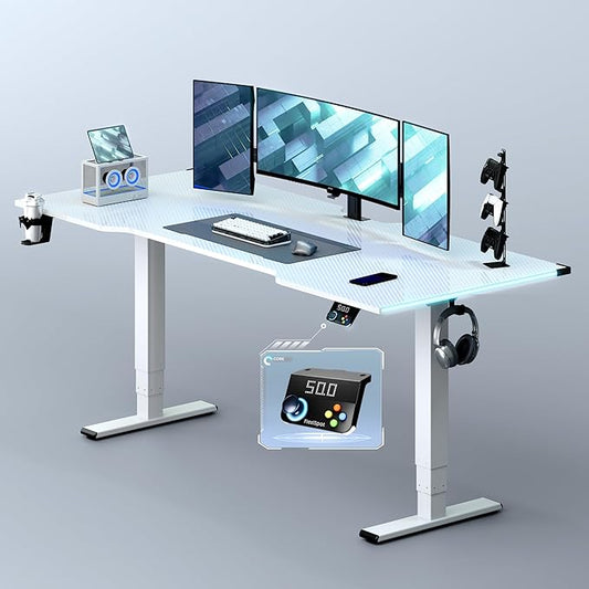 FLEXISPOT CyberX 71 Inch RGB LED Electric Gaming Standing Desk, Dual Motor 3-Stage Adjustable Desk up to 352 lbs, Large Ergonomic Computer Workstation for Gamers, Streamers & Home Studios (White)
