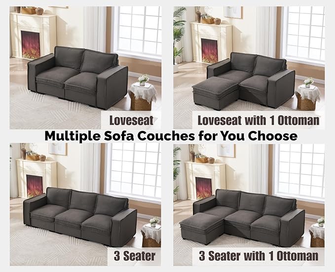 EALSON 119" Modular Sectional Sofa Comfy Cloud Couch with Ottoman Modern Convertible L Shape Couches with Wooden Legs Linen Deep Seat Couch 4-Seater Sofa with Ottoman for Living Room/Apartment, Grey