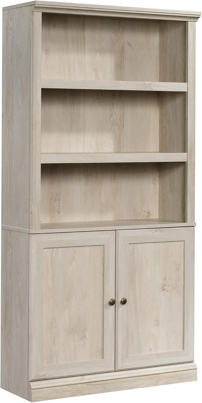 Sauder Miscellaneous Storage Bookcase with Doors, Adjustable Shelves, 5 Shelf Bookcase - Chalked Chestnut Finish