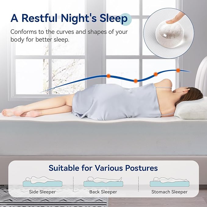 Amazon Basics Memory Foam Mattress, Medium Firm, 12 Inch, Queen, White/Grey