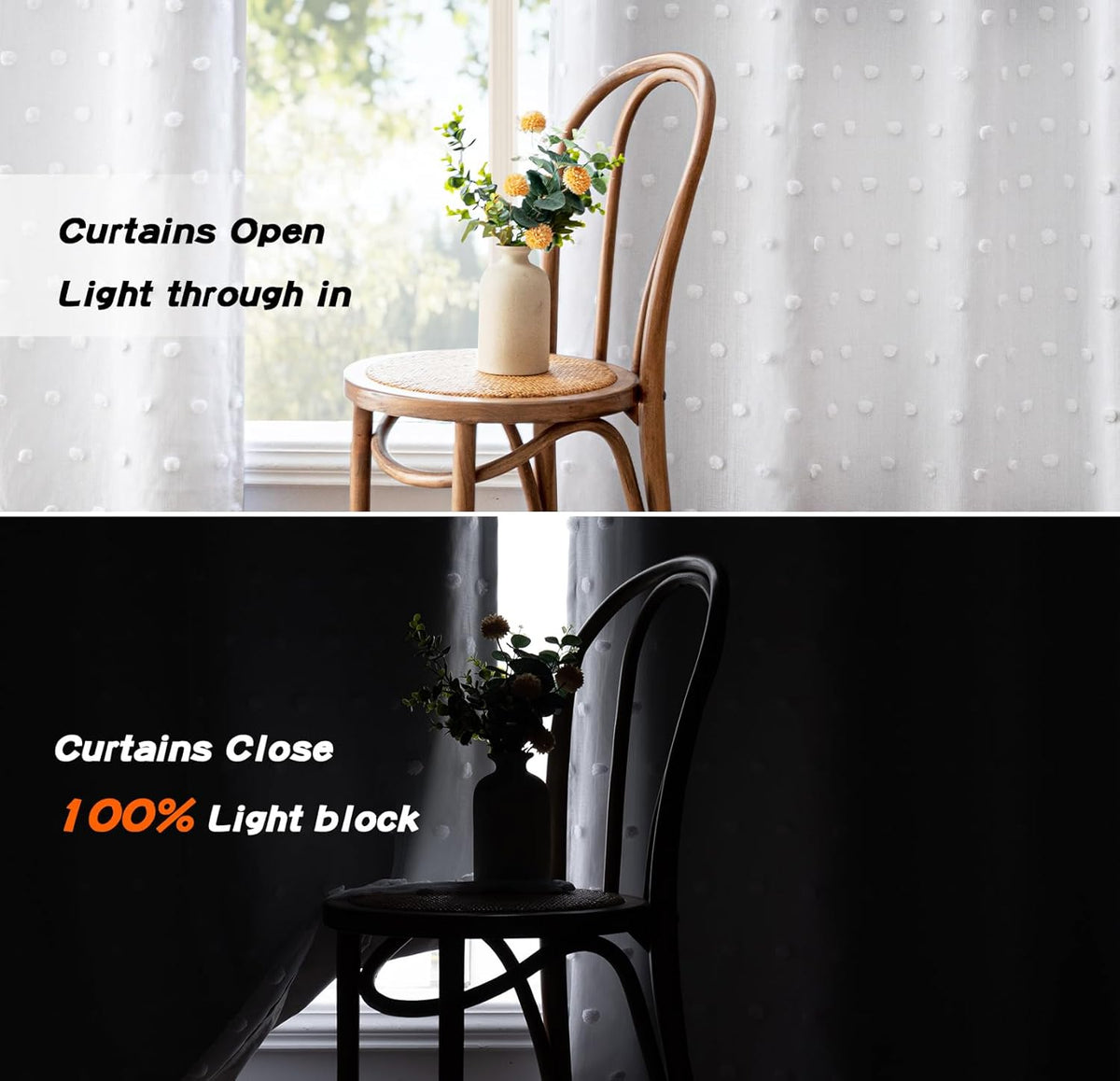 MYSKY HOME 100% Blackout Curtains for Bedroom White Blackout Curtains 63 Inches Long Thermal Insulated 2 Panels Short Kitchen Curtains with White Pom Pom Sheer Room Darkening Grommet, 52 x 63 Inch