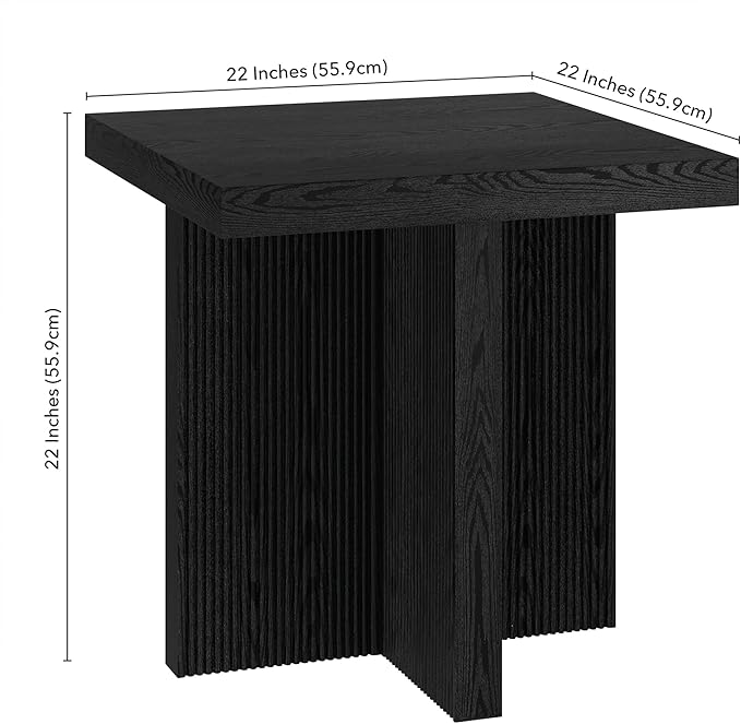 Henn&Hart 22" Wide Square Side Table in Black Grain, for Home, Living Room, Bedroom, Entertainment Room, Office