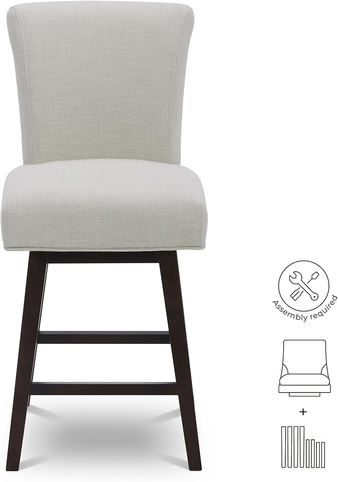 CHITA 26 Inch Counter Height Swivel Bar Stools Set of 2, FSC Certified Modern Upholstered Swivel Barstool Chairs with Back, Fabric in Linen