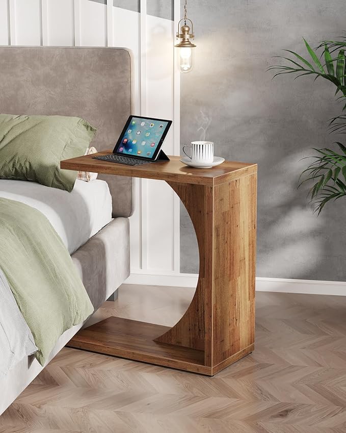 Tribesigns C-Shaped End Table for Couch, Sofa Side Table, C Table for Small Space, Living Room, Bedroom (2, Walnut Brown)