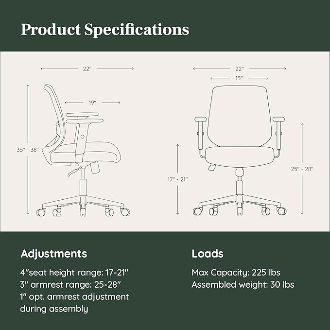 Branch Daily Chair - Vegan Leather Office Chair with Swivel, Lumbar Rest, and Adjustable Armrests - Comfortable Seating for Improved Posture and Productivity - Mahogany
