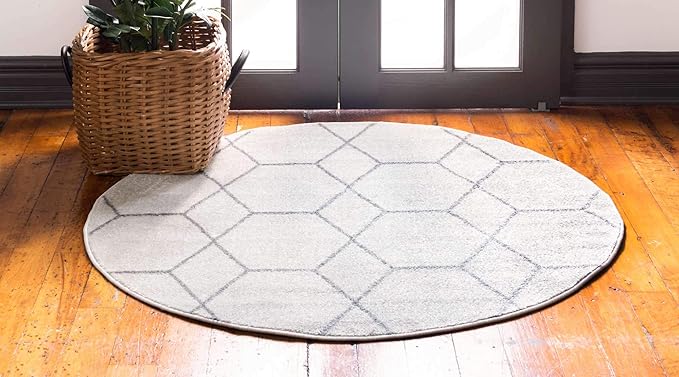 Unique Loom Trellis Frieze Collection Area Rug - Geometric (5' 1" Round Ivory/Gray)