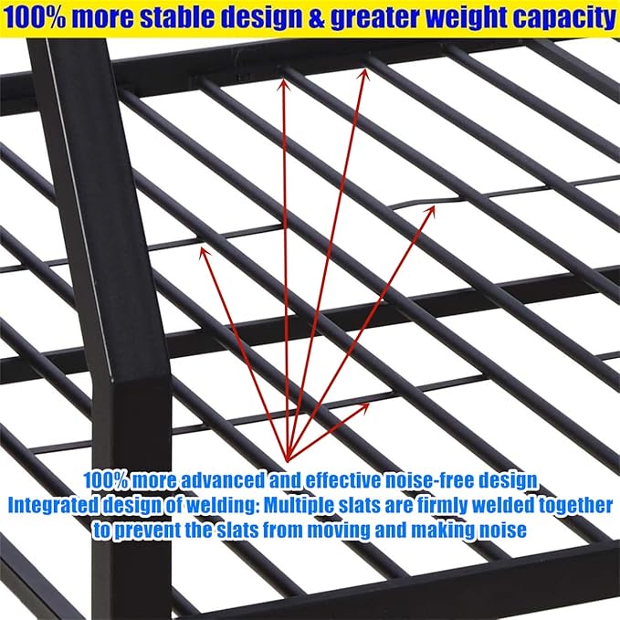 Higher Quality & Stronger Heavy Duty Industrial Style Metal Queen Over Queen Bunk Bed, Thickened More Stable Black Steel Bunkbed (Easier to Assemble)