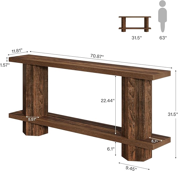 Tribesigns 71-Inch Long Console Table for Entryway, Wooden Sofa Table Behind Couch, for Living Room, Hallway, Foyer, Dark Brown