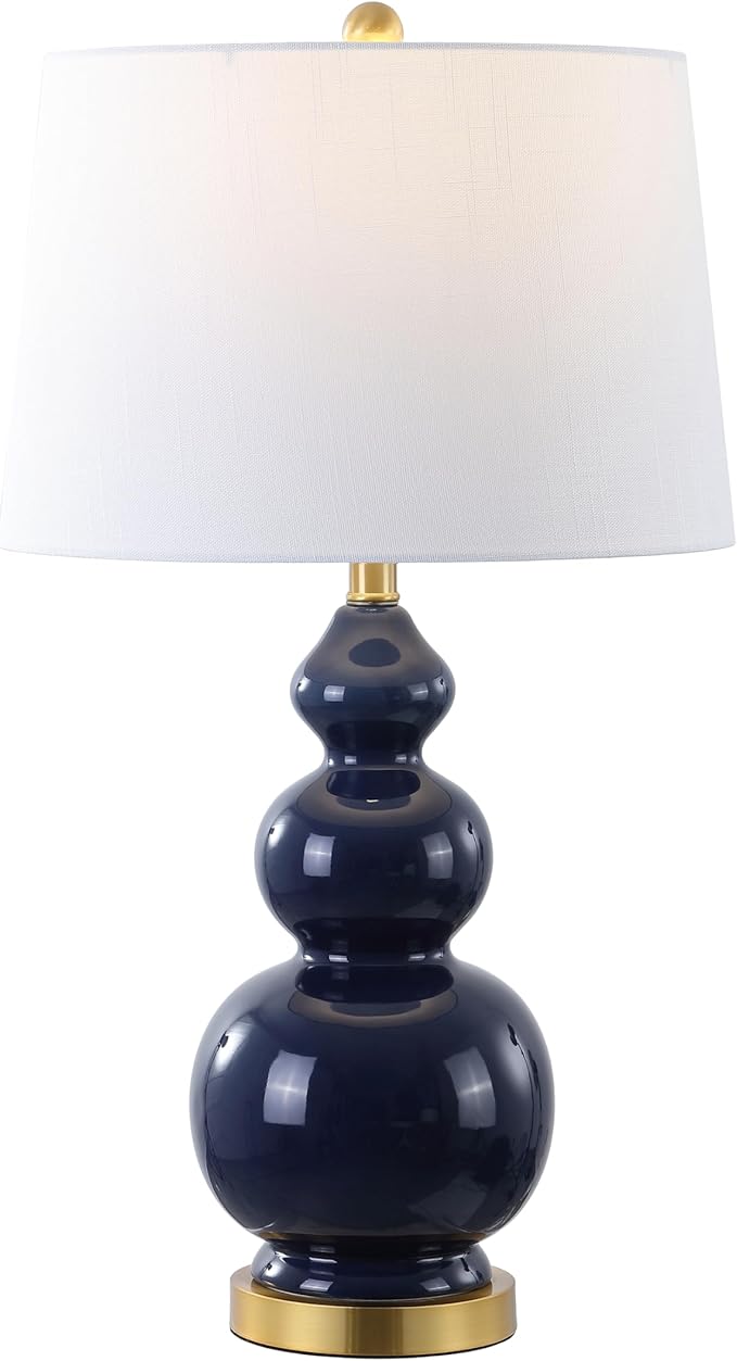 JONATHAN Y JYL4023B Bowen 27.5" Contemporary Transitional Ceramic Gourd LED Table Lamp, Navy/Brass Gold for Bedroom, Living Room, Kitchen, Home Office