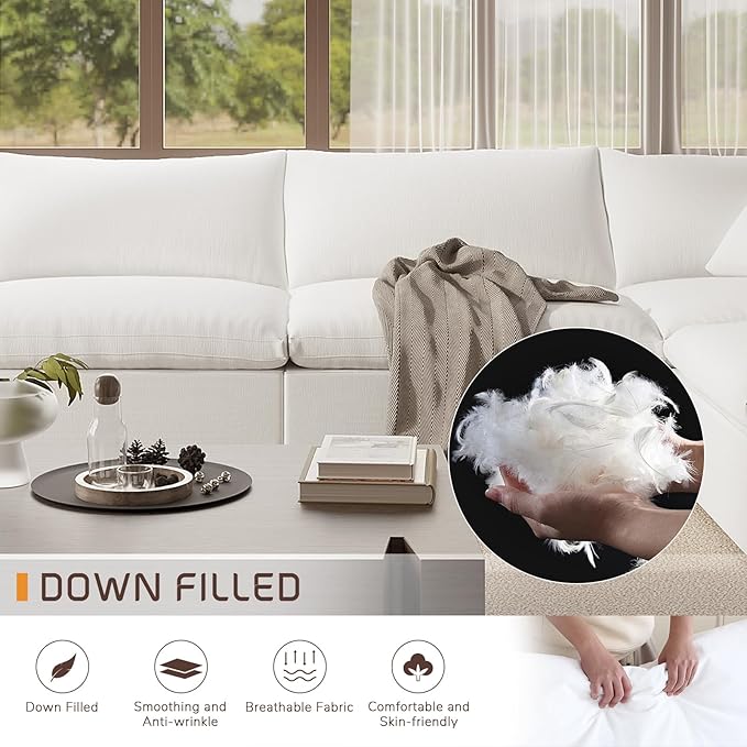 Cloud Modular Sectional Sofa,78.6" V Shape 3 Seater with Corner Down Filled Comfy Sofa,Modern Deep Seat Cloud Couch,Detachable Couch Cushion Covers for Living Room,White