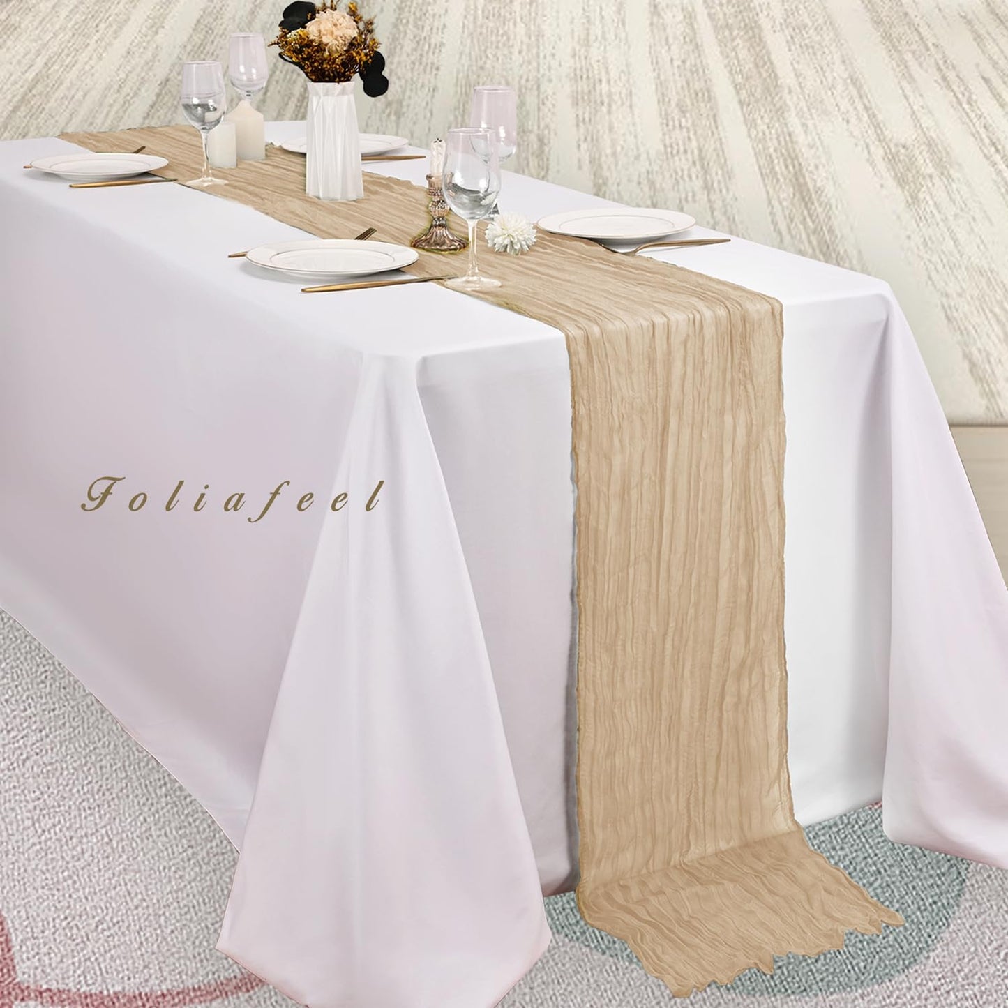 Sand 6 Pack 10FT Cheesecloth Table Runner 20 x 120 Inch Long Rustic Gauze Cheese Cloth Table Runner for Wedding Bridal Baby Shower Table Decorations Boho Fabric Sheer Birthday Party Table Decor