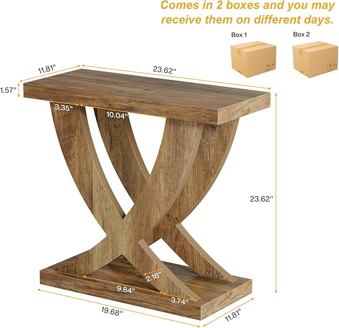 Tribesigns Wood End Side Table for Living Room Set of 2, Night Stand for Bedroom with Cross Fishtail Support, Farmhouse Nightstand for Small Spaces, Accent Furniture, Easy Assembly, Retro Wood Grain